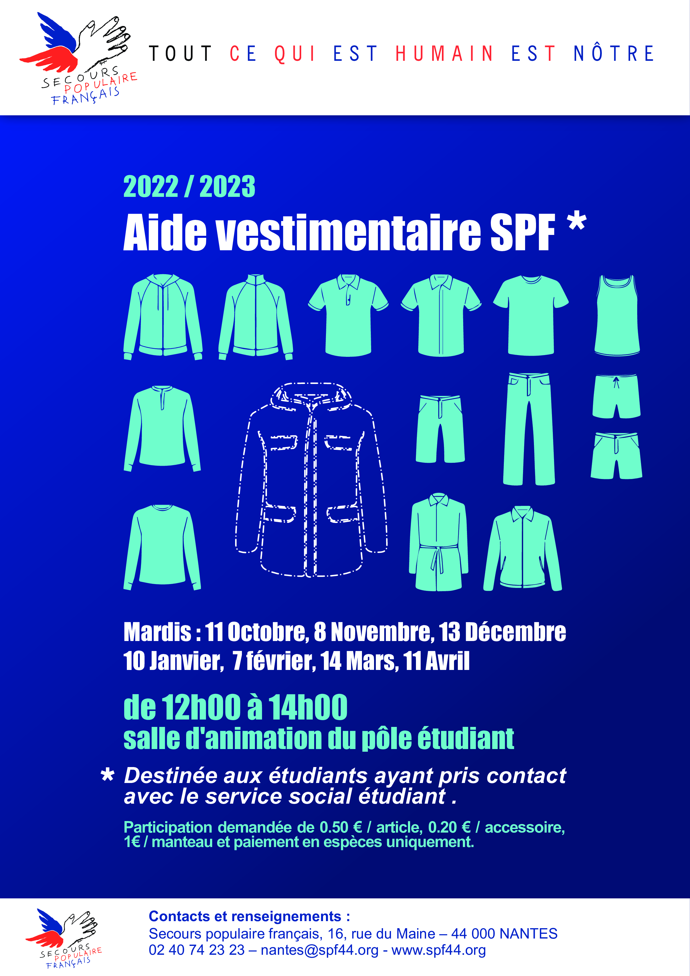 Secours populaire : aide vestimentaire 2023-2024