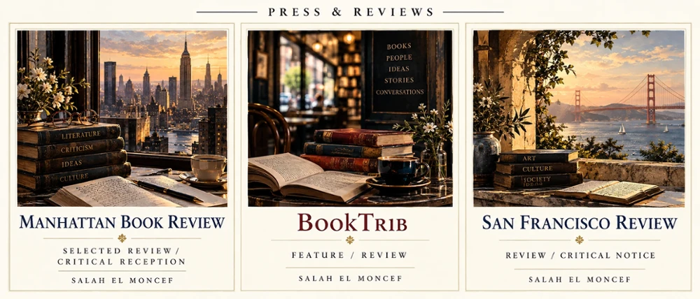 Press and reviews of Salah el Moncef: Manhattan Book Review, BookTrib, and San Francisco Review.